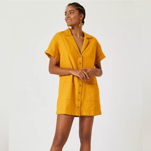 Pilcro Mustard Yellow Cotton & Linen Blend Button-down Shirt Dress Size M